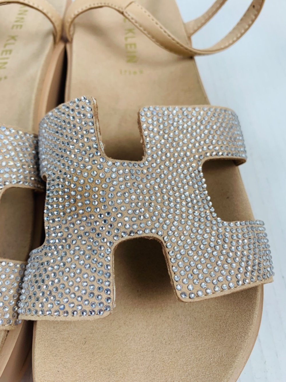 Anne Klein Virginia Rhinestone Platform Wedge Sandals Tan Beige 11M AKVIRGINIA - Picture 4 of 15
